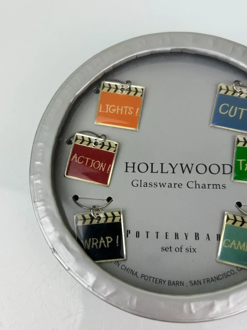 Pottery Barn Hollywood Glassware Stemware Charms Movie Cinema Theme Colorful NEW